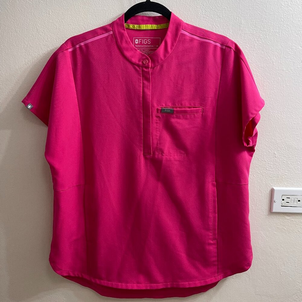 Figs Scrubs: Shocking Pink Montex Top & Yola Skinny HW (Top: M | Pants: MP)